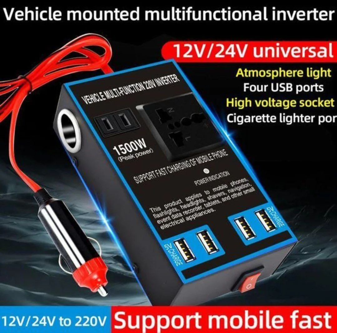 ⚡🚗 محول كهرباء السيارة 12V/24V إلى 220V – طاقتك في أي مكان! 🚗⚡