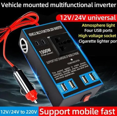 ⚡🚗 محول كهرباء السيارة 12V/24V إلى 220V – طاقتك في أي مكان! 🚗⚡