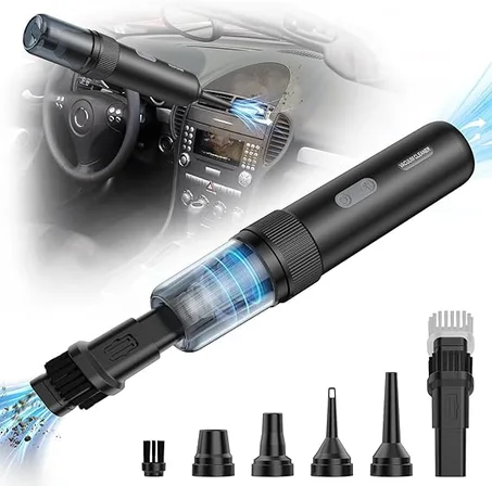 مكنسة كهربائية محمولة باليد بقوة 15000 باسكال صغيرة ومنفاخ 4 في 1 بقدرة 6000 ميلي امبير الساعة قابلة لإعادة الشحن مناسبة للسيارة والمنزل والمطبخ - لون أسود