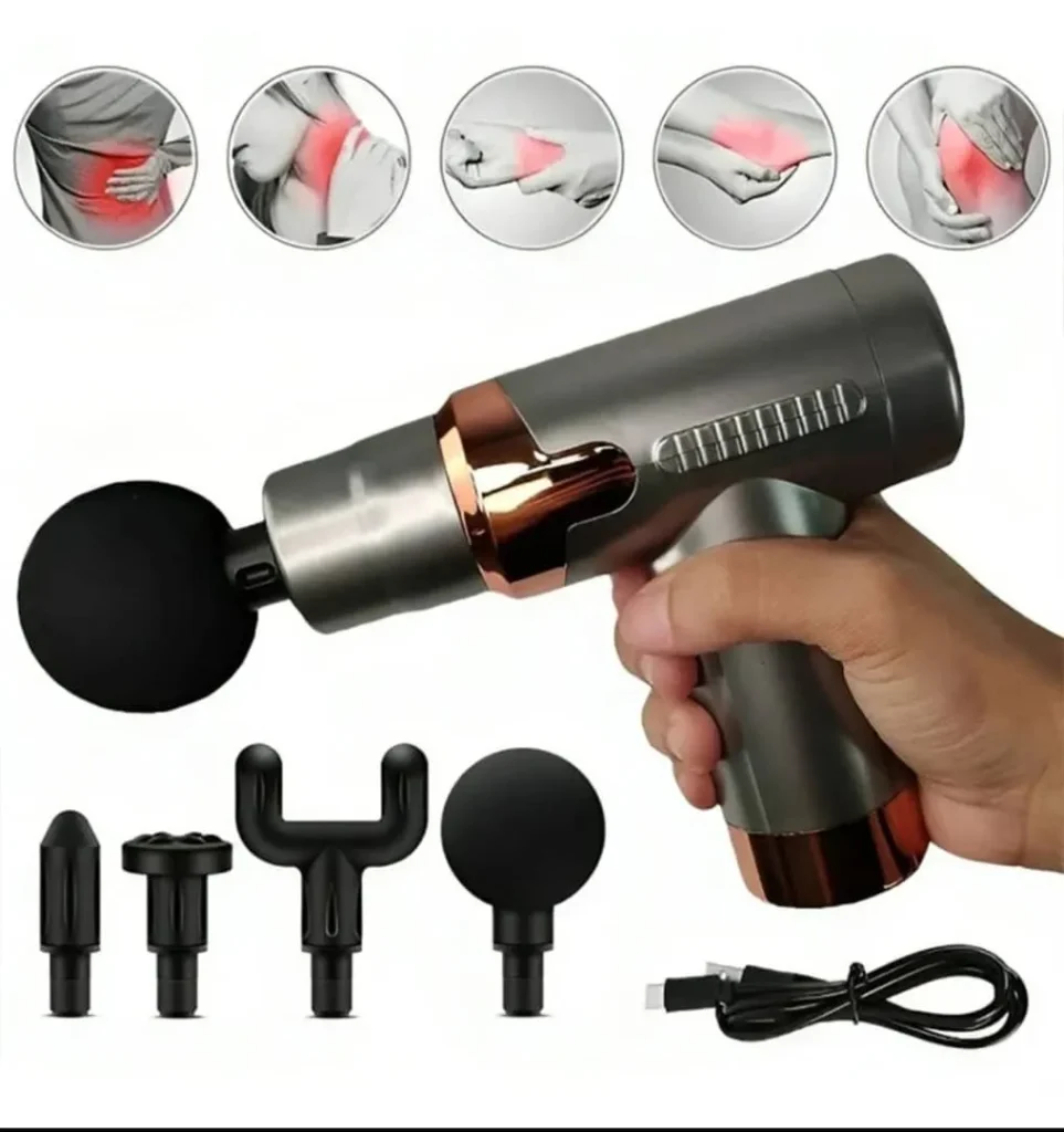 مسدس تدليك عضلي لاسلكي مع 4 رؤوس قابلة للتبديل