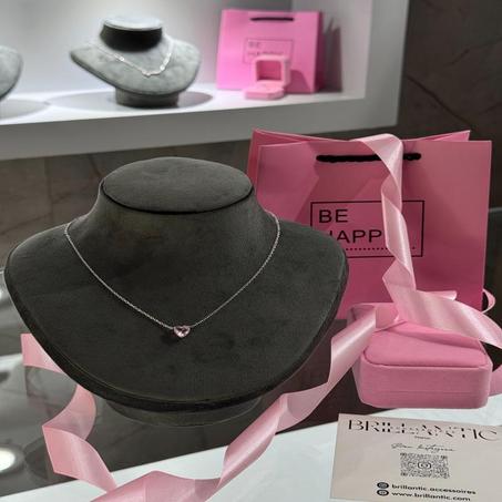 Collier en Argent avec Pendentif Cœur en Cristal Rose