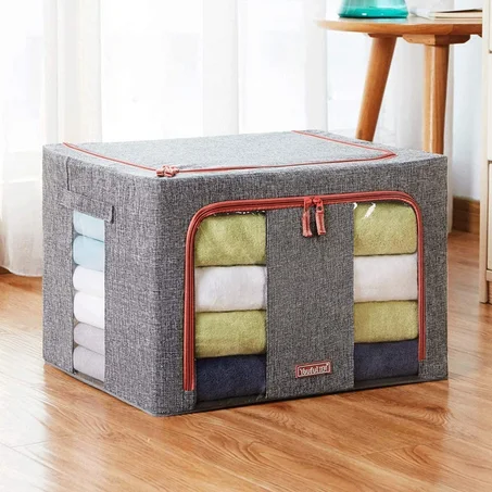 صندوق تخزين قماشي قابل للطي مع شباك شفاف ينظّم بطانياتك وملابسك بسهولة | Coffre de Rangement Pliable Pour Vêtements et Articles