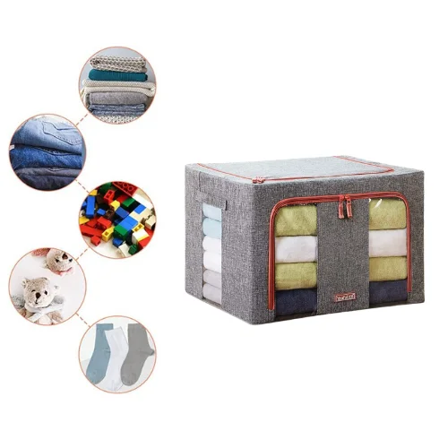 صندوق تخزين قماشي قابل للطي مع شباك شفاف ينظّم بطانياتك وملابسك بسهولة | Coffre de Rangement Pliable Pour Vêtements et Articles