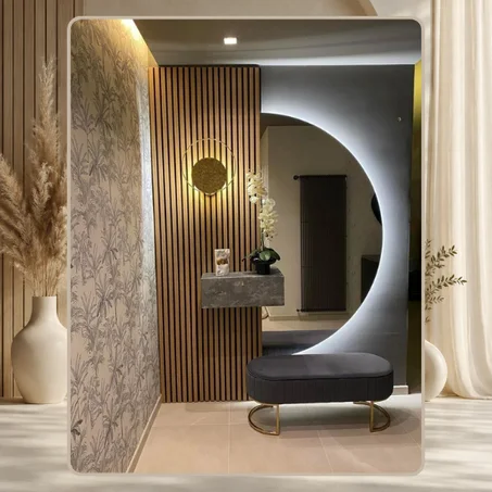 Miroir LED Design Demi-Lune XXL – Miroir Mural Moderne avec Éclairage LED Premium | OLVIA