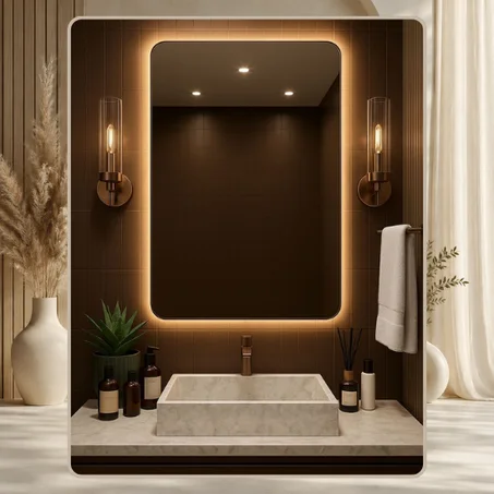 Miroir LED Rectangulaire avec Coins arrondis – Design intemporel & finition haut de gamme