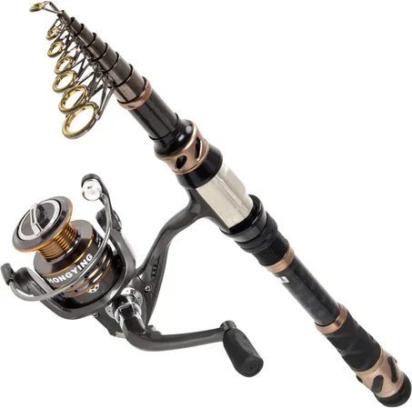 Fishing Rod with Telescopic Fishing Pole Spinning Reels  Saltwater Freshwater Fishing