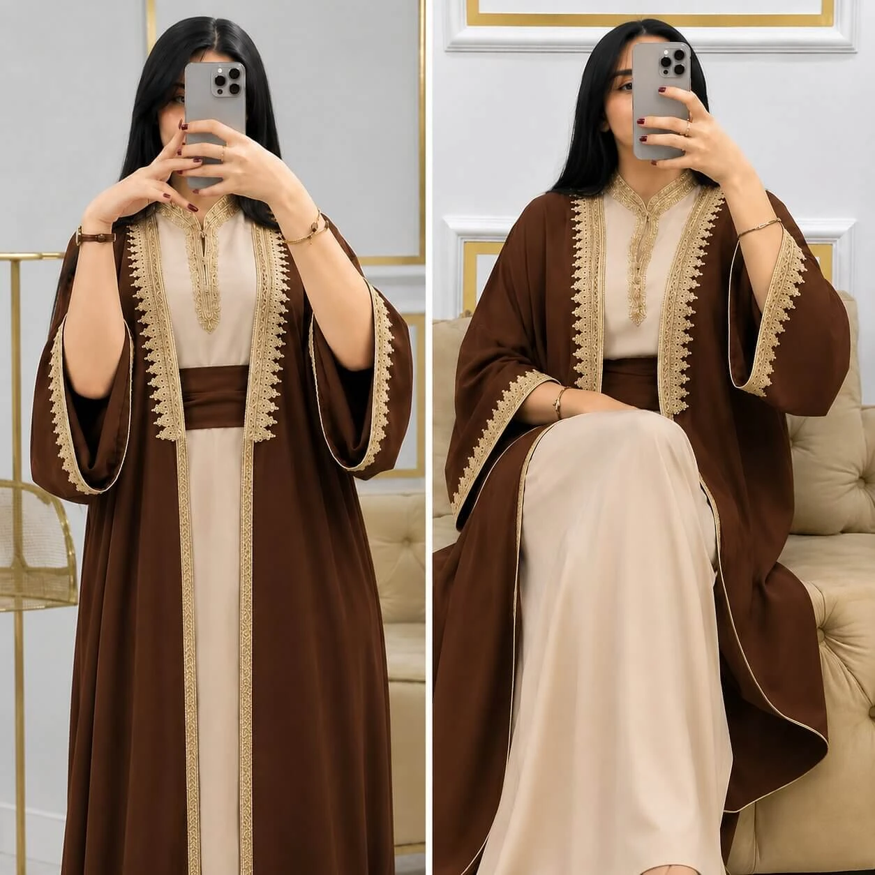 قفطان الأناقة المغربية – قطعتين مع كيمونو وحزام