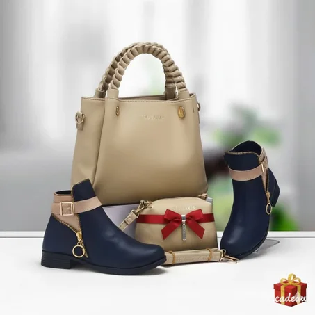 طقم نسائي أنيق: صاك كبير + بوت + صاك صغير هدية