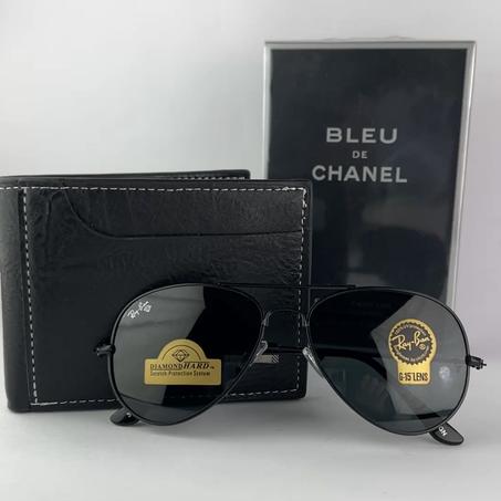 Pack 3  produit PRIX HBAAL: Lunette RB Aviator+ porte monnaie+ parfum Bleu