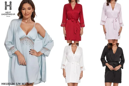 Ensemble de 2 pièces chemise de nuit et peignoir en satin pour femme