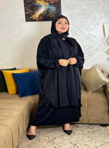 أنسومبل خمار 3 قطع بخامة كريب زهرة