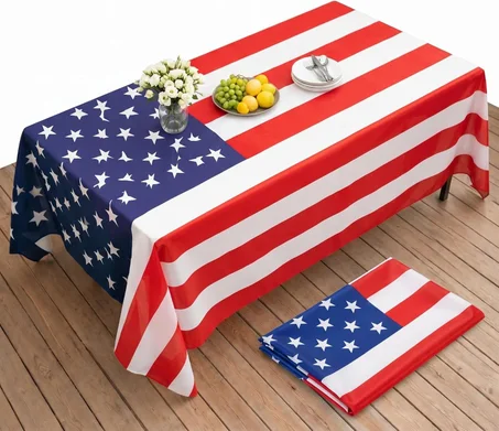 Oudain Party Decorations Tablecloth Satin Flag Tablecloth Rectangular Table Cover for Kitchen Dining Decor Party Family Gatherings Outdoor Events, 59 x 83 Inch(American Flag)