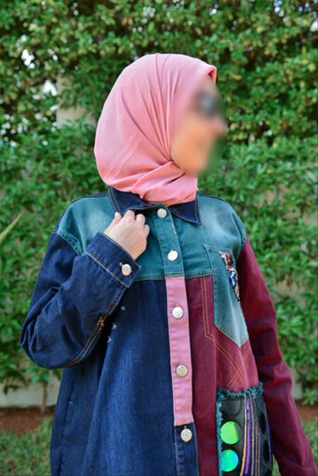 Veste denim patchwork multicolor Oversize