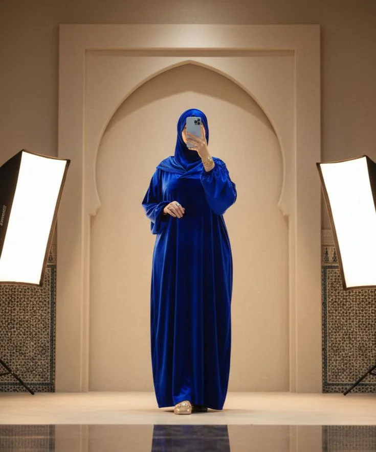 جلابة موبرة واسعة مع فولار هدية – أناقة وراحة في كل خرجة