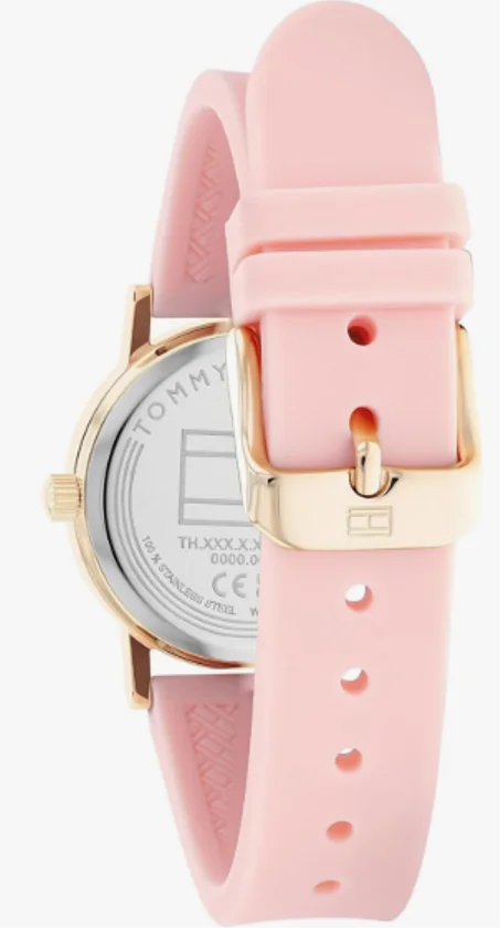 ساعة يد بمينا بينك وسوار من السيليكون للاطفال والشباب تومي هيلفيجر 1720038 زهري 29.50 تناظري للبنات