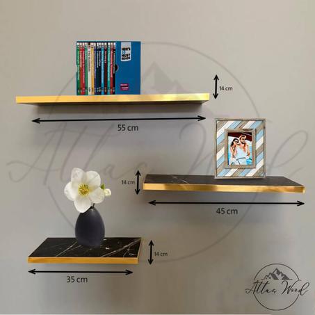 ثلاث رفوف حائط خشبية لون رخامي
