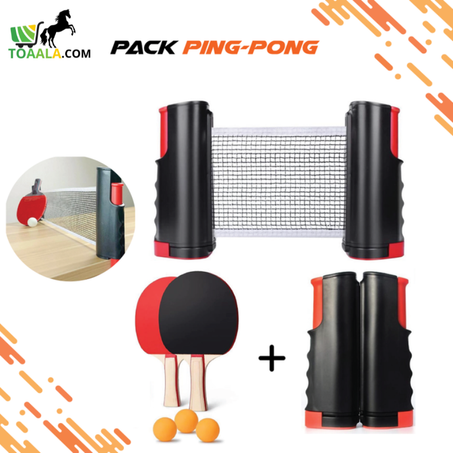 Filet ping pong + 2 raquette / شبكة تنس طاولة محمولة قابلة للسحب لأي طاولة +مضربين