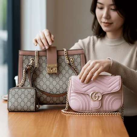 سيت حقائب ماركة ايطالية ( G U C C I) - حقيبة ماستر كبيرة مع حقيبة يد صغيرة و محفضة نقود وكارتات