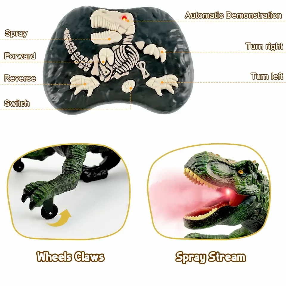 ديناصور متحرك 2.4G مع خاصية بخار الماء والأضواء