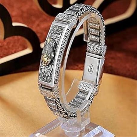 سوار فضي مصنوع يدويا بوظيفة العلاج المغناطيسي