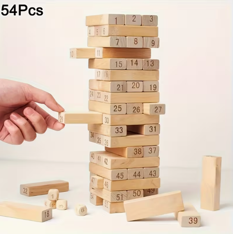 Jeu de Blocs Empilables en Bois – Tour Numérotée 54 Pièces