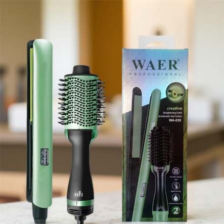 WAER - مجموعة فرشاة ومكواة فرد شعر احترافية