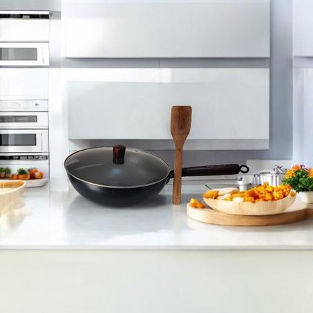 Wok Style Chinois Avec Couvercle En Verre