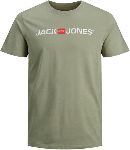 تي شيرت بأكمام قصيرة ورقبة دائرية بدون طوق وقصة ضيقة للرجال من جيه جيكورب جاك اند جونز لون رمادي فاتح ميلانج