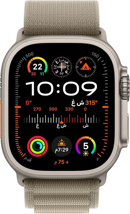 ساعه ابل الترا 2 (نظام تحديد المواقع + شريحة اتصال، مقاس 49 ملم) إطار تيتانيوم مع حزام قماشي ألباين زيتي - مقاس كبير