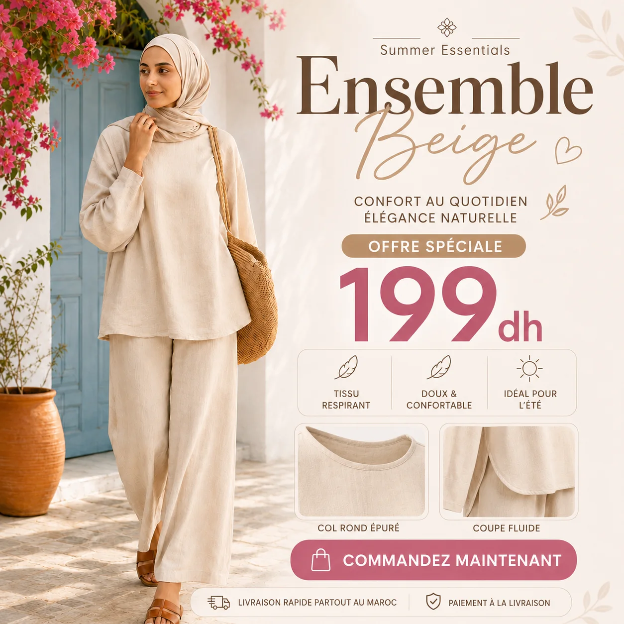 ✨ Ensemble Beige — Tissu Lisse