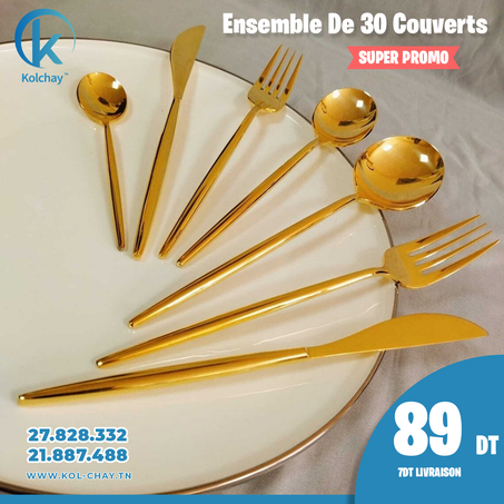 Ensemble de 30 Couverts en Acier Inoxydable  - Cuillères, Fourchettes, Couteaux