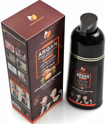 شامبو صبغة شعر من زيت الأرجان لتغطية الرمادي والأبيض عضوي بلون أسود