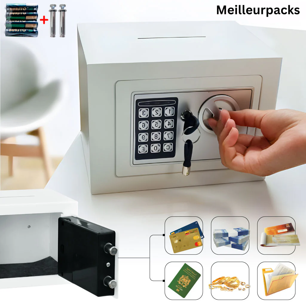 Coffre-Fort Électronique avec Double Ouverture – Code Digital + Clés de Secours