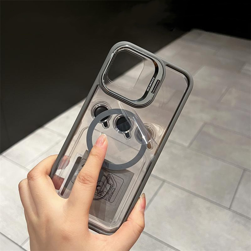 Coque transparente wireless pour iPhone avec support d’objectif d’appareil photo