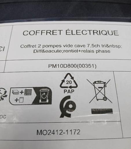 Coffret electrique pour 2 Pompe Vide Cave 7.5 HP