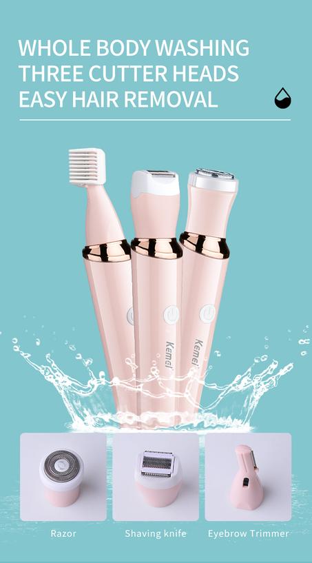 Kemei épilation du visage corps tondeuse femmes 3 en 1