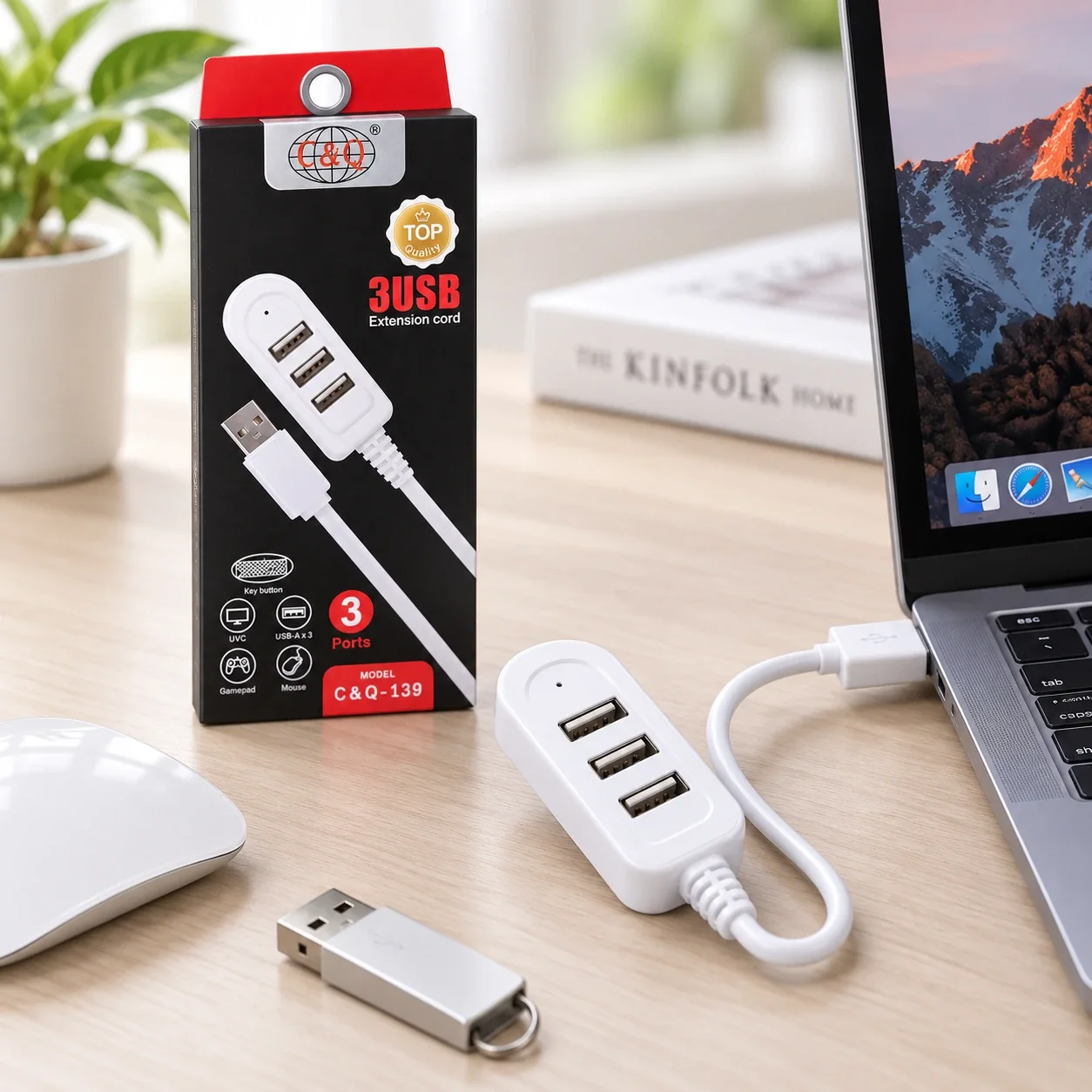 موزّع USB ثلاثي المنافذ C&Q TriPort – محوّل USB 3 في 1