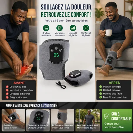 🔥 Masseur portable pour pieds jambes et chevilles chaleur 3 vitesses de vibration 5 réglages de température