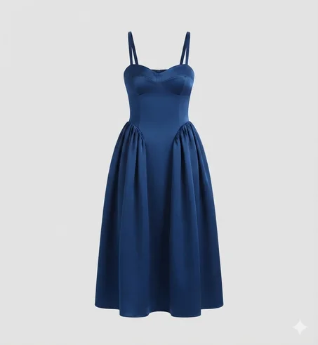Classic Sweetheart Satin A-Line Midi Dress in Royal Blue