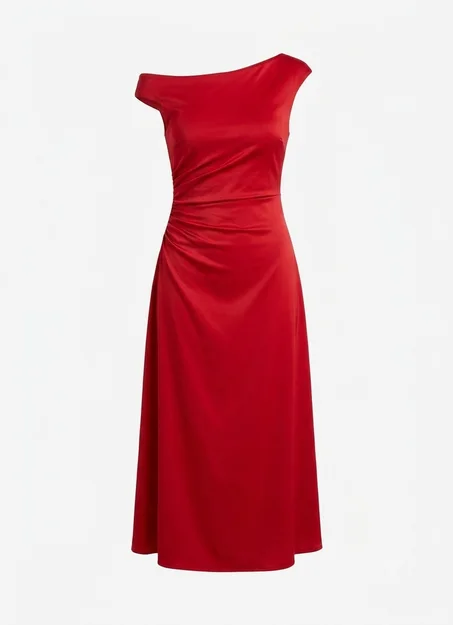 Scarlet Grace Asymmetrical Ruched Midi Dress