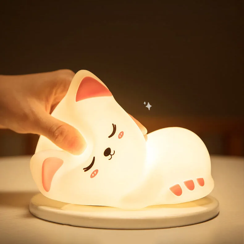 🐱 Chat mignon 🥺 - 🌟 Lampe de nuit en silicone 🤗 RGB Couleur 🌈 Rechargable 🔋