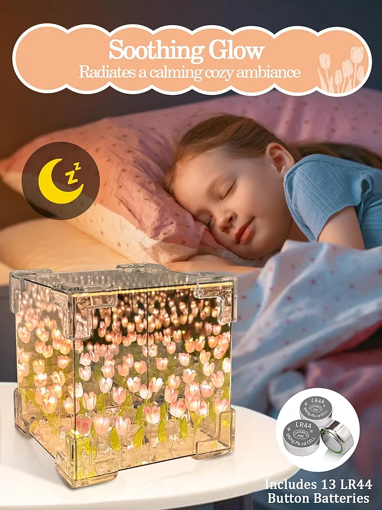 DIX™ - ⭐ LAMPE À FLEUR 🌷 Miroir SANS FIN 🌌 "Rose Beige"