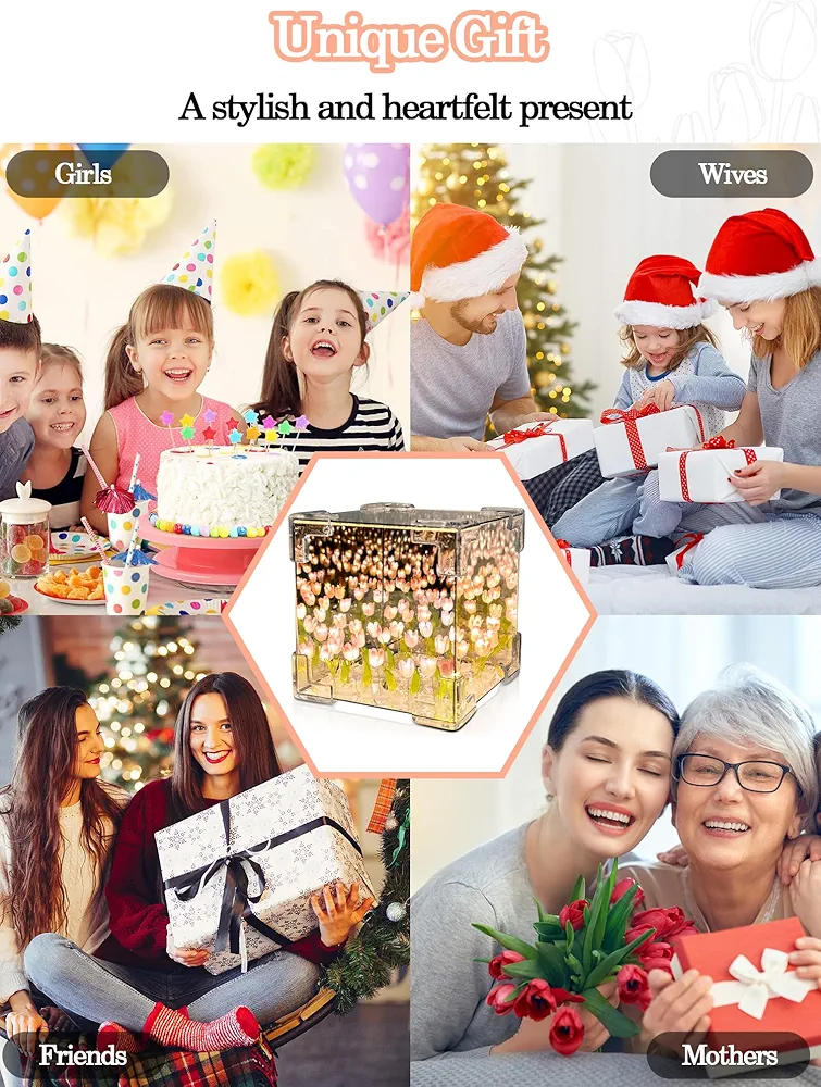 DIX™ - ⭐ LAMPE À FLEUR 🌷 Miroir SANS FIN 🌌 "Rose Beige"