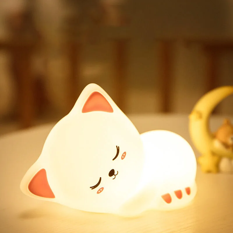 🐱 Chat mignon 🥺 - 🌟 Lampe de nuit en silicone 🤗 RGB Couleur 🌈 Rechargable 🔋