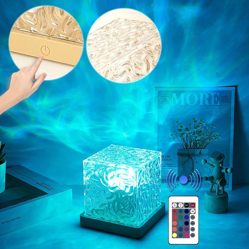DIXProjector™ Océan Vague Mer, Effet de vague 3D, USB Lampe de table en cristal (Forme cubique)