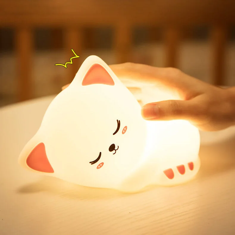 🐱 Chat mignon 🥺 - 🌟 Lampe de nuit en silicone 🤗 RGB Couleur 🌈 Rechargable 🔋