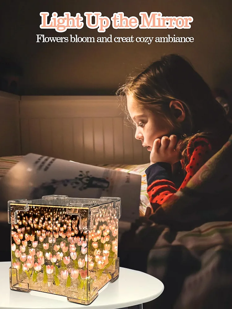 DIX™ - ⭐ LAMPE À FLEUR 🌷 Miroir SANS FIN 🌌 "Rose Beige"