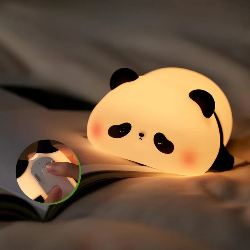 🐼 Lazy Panda 💤 - 🌟 Lampe de nuit en silicone 🤗 3 Modes d