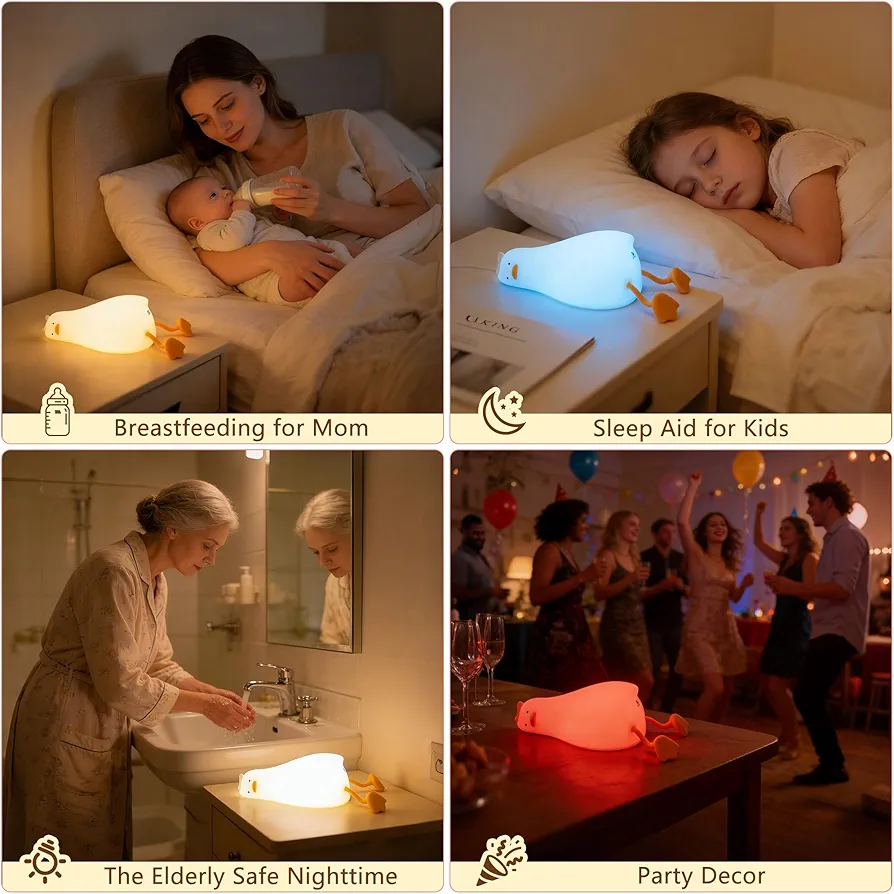 🦆 Lie in peace Duck 😴- 🌟 Lampe cute de nuit en silicone 🤗 RGB Couleur 🌈 Rechargable 🔋