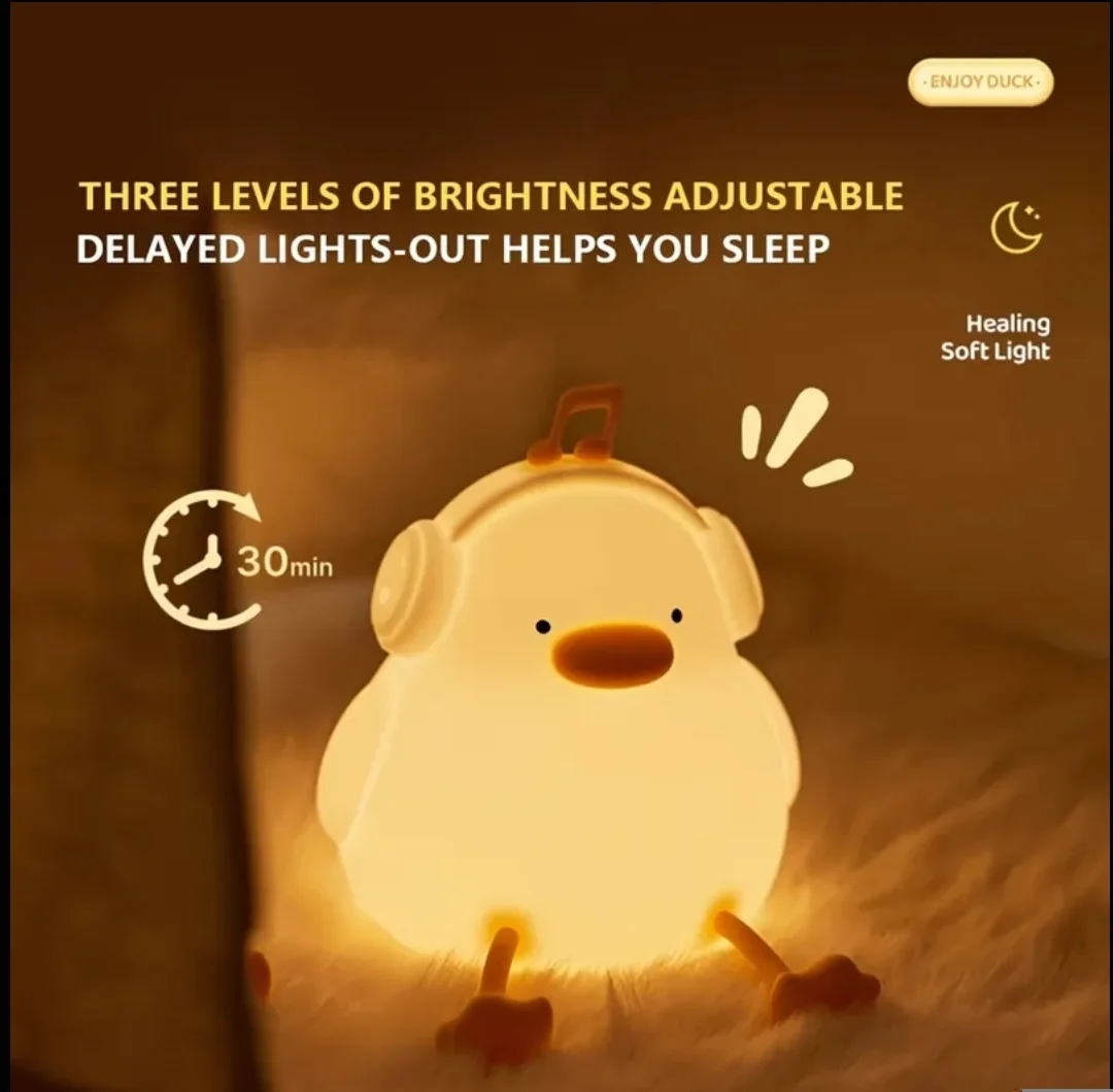 🎶 Musical Duck 🦆- 🌟 Lampe de nuit en silicone 🤗 RGB 7-Couleur 🌈 Rechargable 🔋
